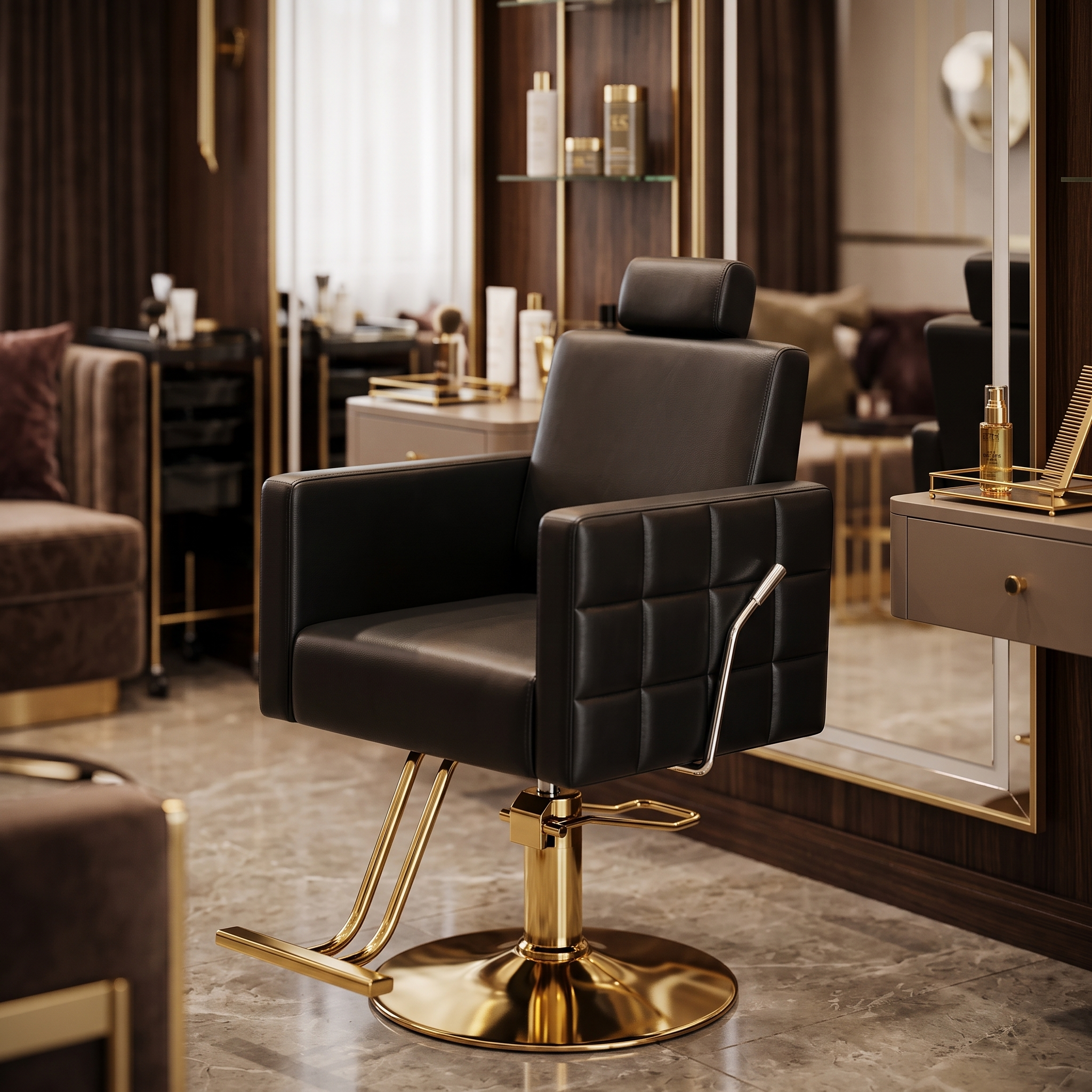 Black_Gold_Grid_Quilted_Styling_Chair_Red_Rose_Professional_2